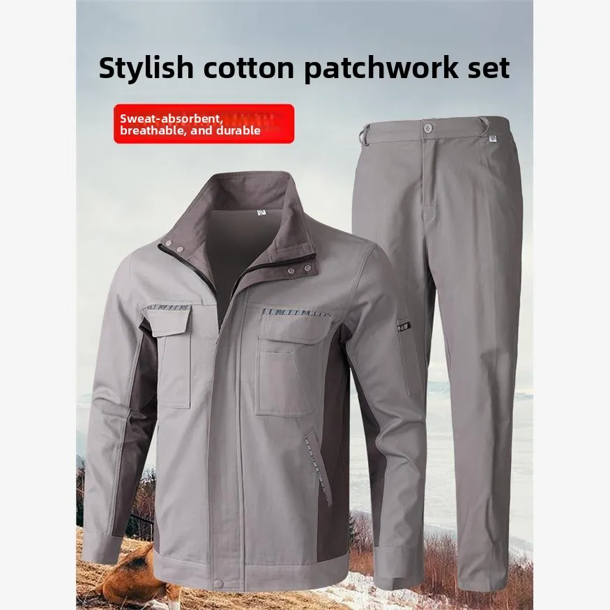 

Thiened Pure Cotton Work orm Set for Men Welding Heat Resistant Wear Proof Labor Protection Suit for Work