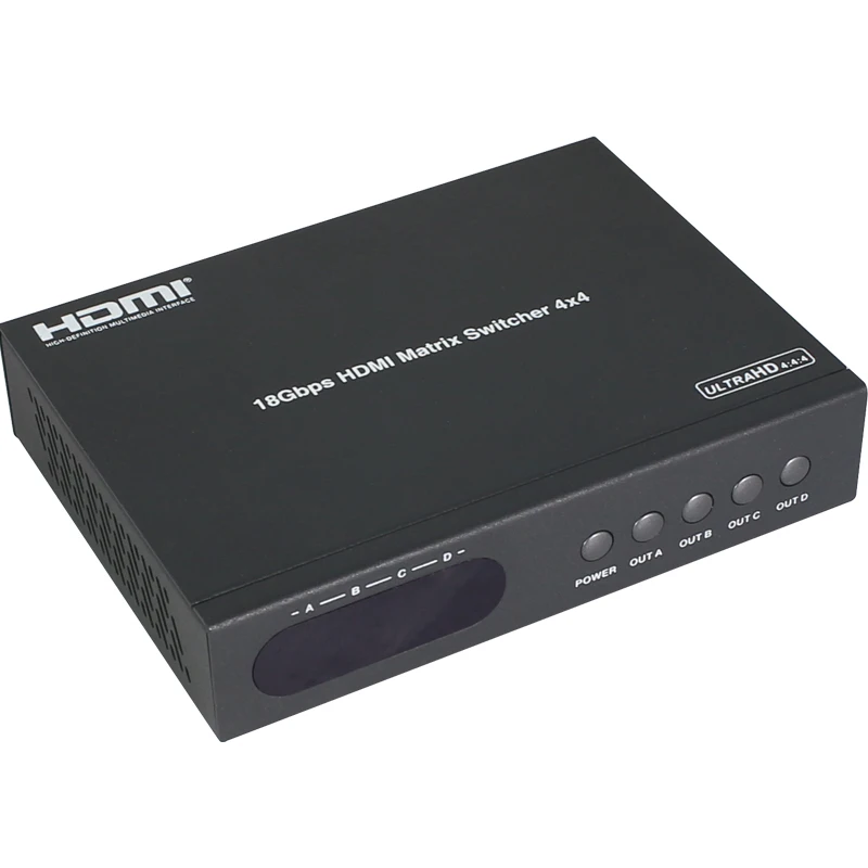 18Gbps 4K60 UHD 4x4 HDMI Matrix Switcher Supports IR remote control RS-232