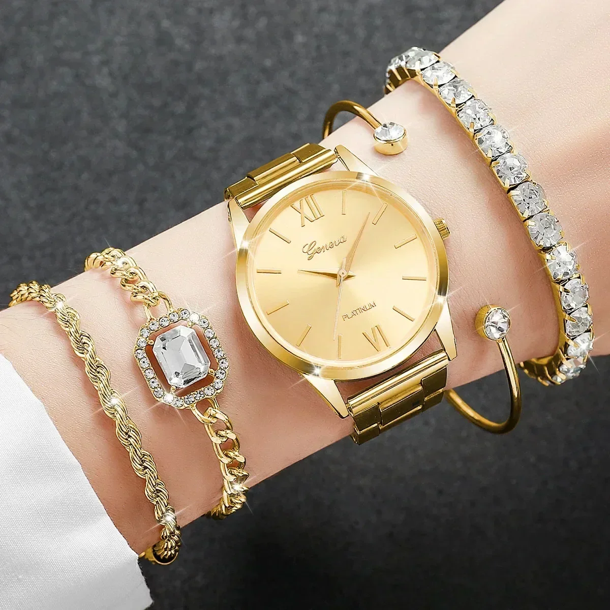 5pcs/set quartz watch set necklace bracelet ring earring exquisite jewelry setFashion Watch