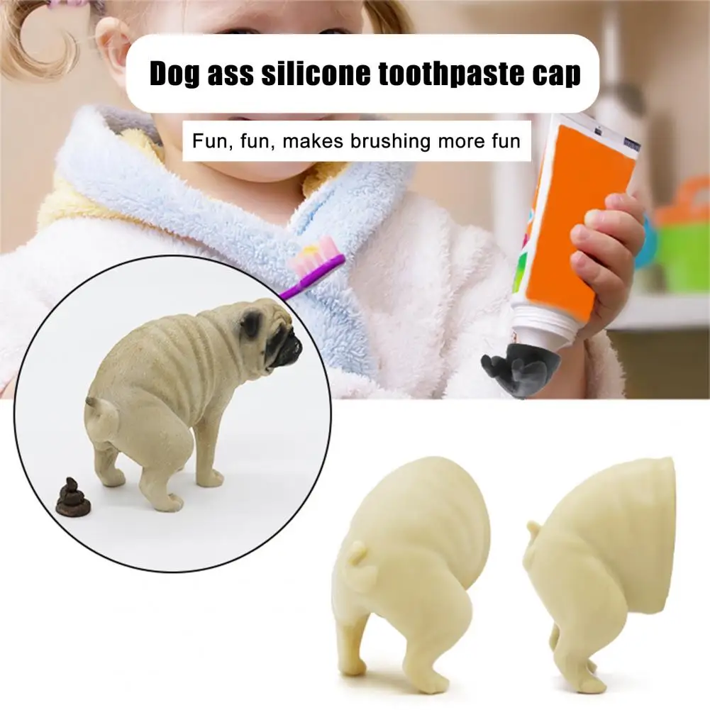 Fun Toothpaste Holder Funny Pooping Dog Butt Toothpaste Topper for Easy Bathroom Decor Universal Dispenser Cap with Humorous