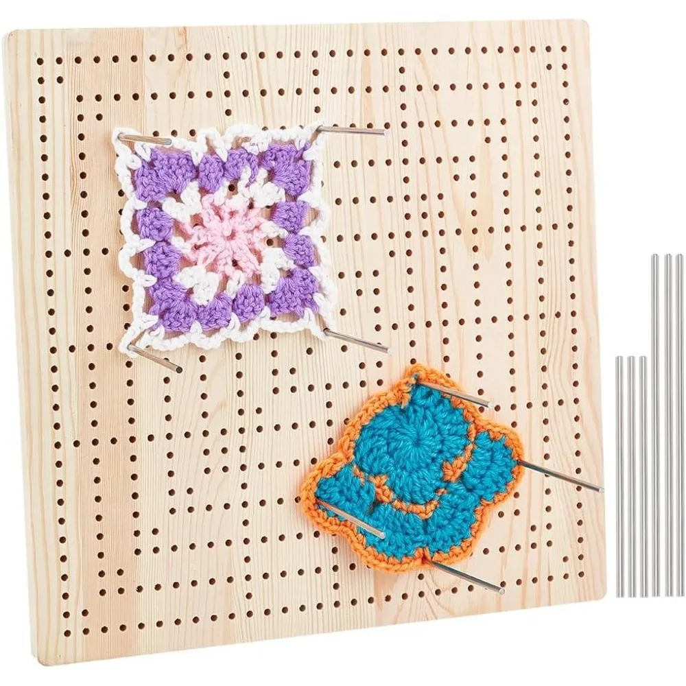 1 Set Rectangle Wood Crochet Blocking Board with Rods Blanched Almond Knitting Tools