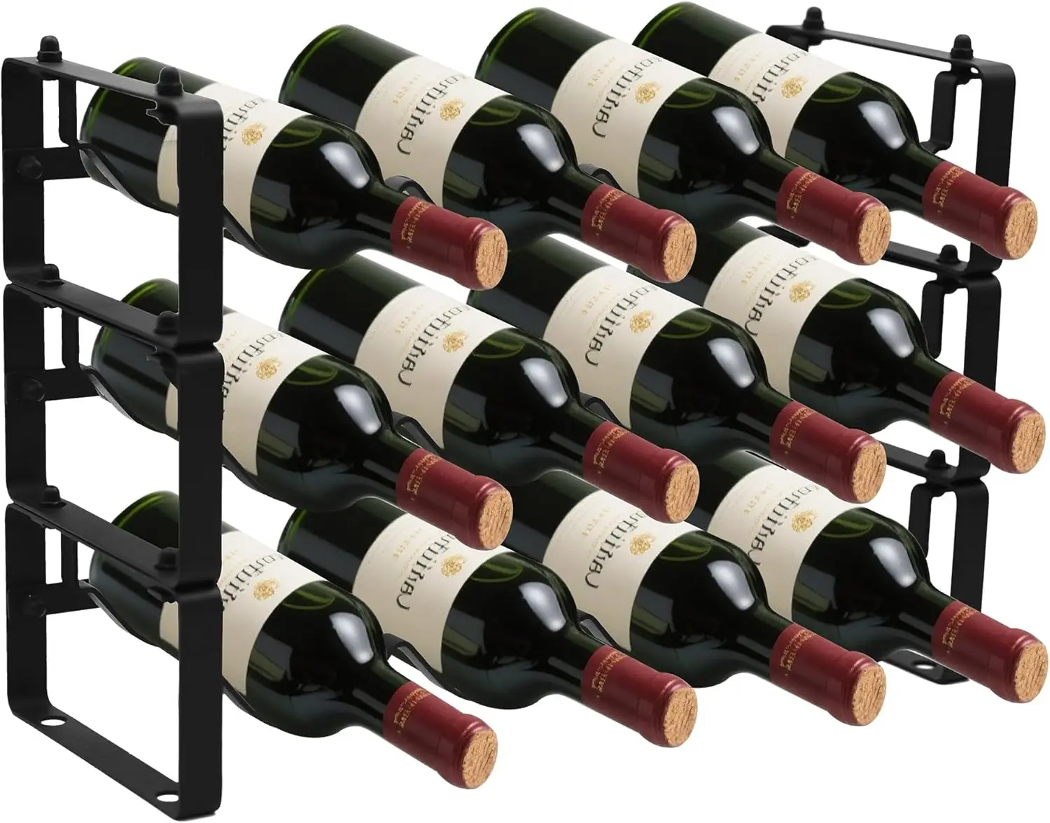 

Stackable Black Metal Wine Rack for 12 Bottles - Expandable Storage for Bar, Cabinet, or Small Spaces