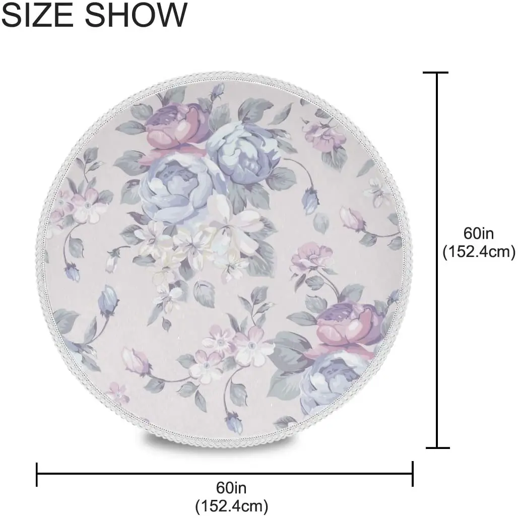 Round Tablecloth 60 Inch Circular Table Cover Blue Flower for Buffet Table Home Parties Holiday Dinner Lace Tablecloth