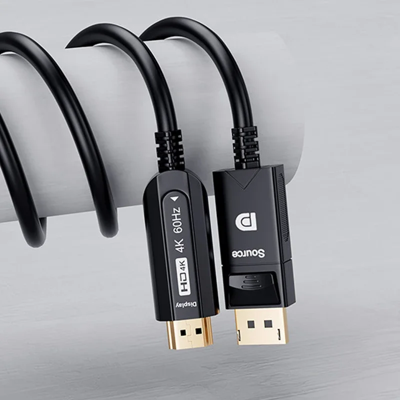 Cabo de fibra óptica dp para hdmi macho para macho, 4k @ 60hz, áudio e vídeo síncrono, esports de computador, cabo adaptador hd, 10m