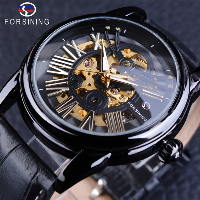 Free Shipping OUTLETSNewforsining European American Style Men's Fashion Casual Hollow Movement Automatic Mechanical W