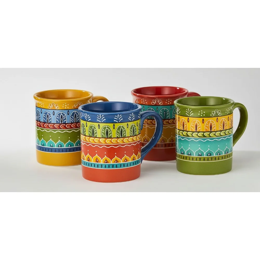

4 шт., 16 унций, красочные керамические кофейные кружки, можно мыть в микроволновой печи и в посудомоечной машине, стиль бохо для любителей чая и какао