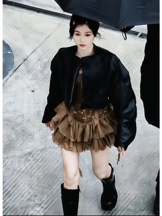 

Женская универсальная ретро-ветровка из искусственной кожи с двойной молнией, длинными рукавами, в мотоциклетном стиле, черная