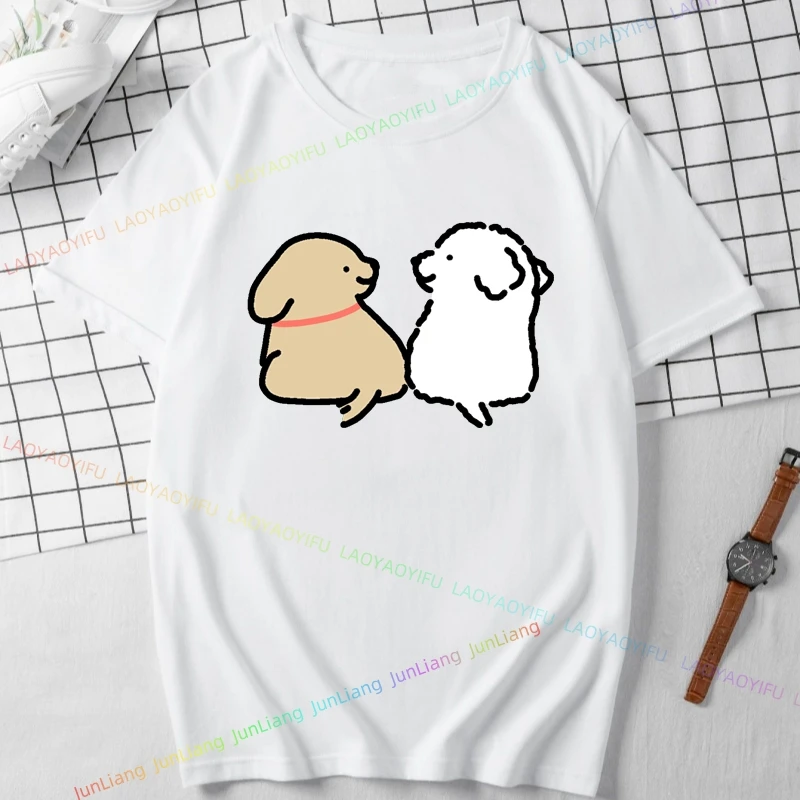 Maltese Dog Cute Simple Pen Line Dog Aesthetic Clothing Unisex Couple Style Graphic T Shirts Cartoon New in Tops & Tees Tshirt