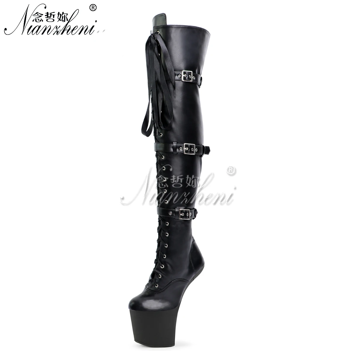 Nightclub 8Inch Pole Dance 20cm Heel-less Women shoes Crossdress Gothic Belt Buckle Round Toe Over The Knee Boots Exotic Catwalk