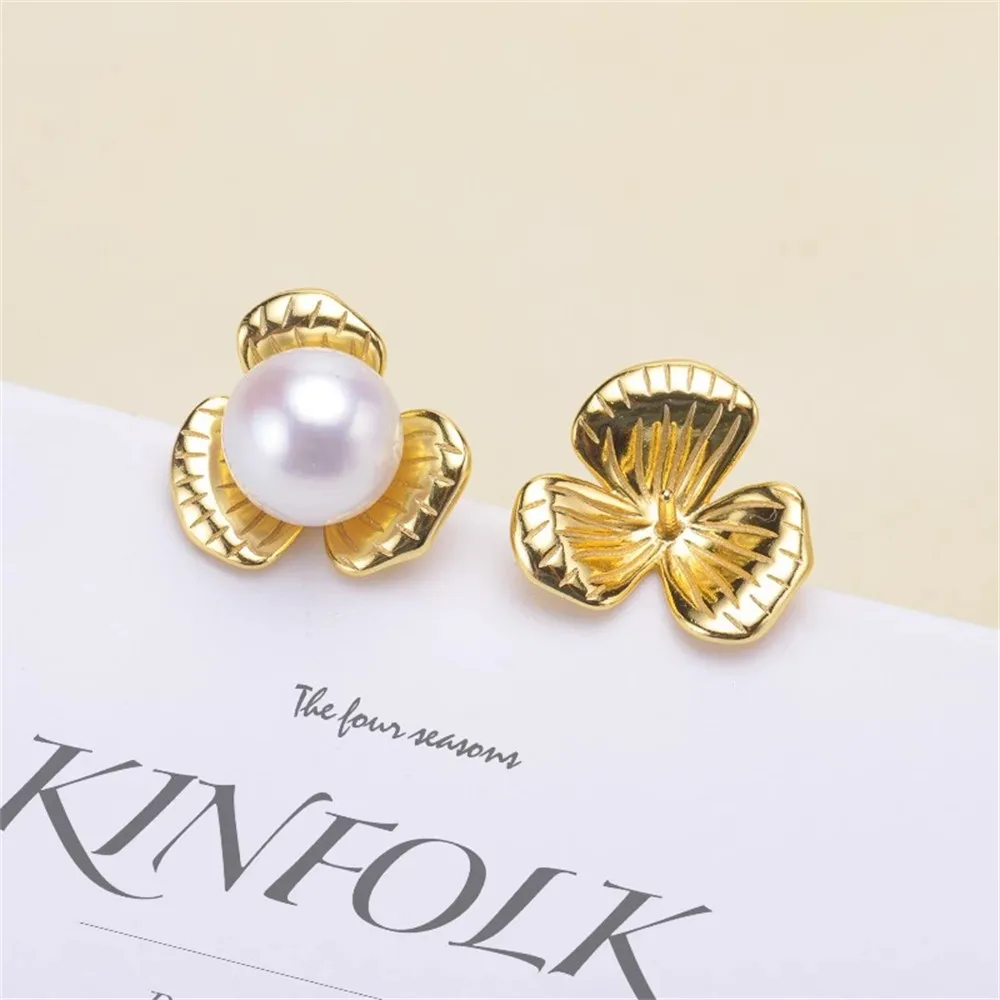 

DIY Pearl Accessories S925 Sterling Silver Stud Earrings Fashion Silver Pearl Earrings Fit 7-8mm Round Flat Beads E283