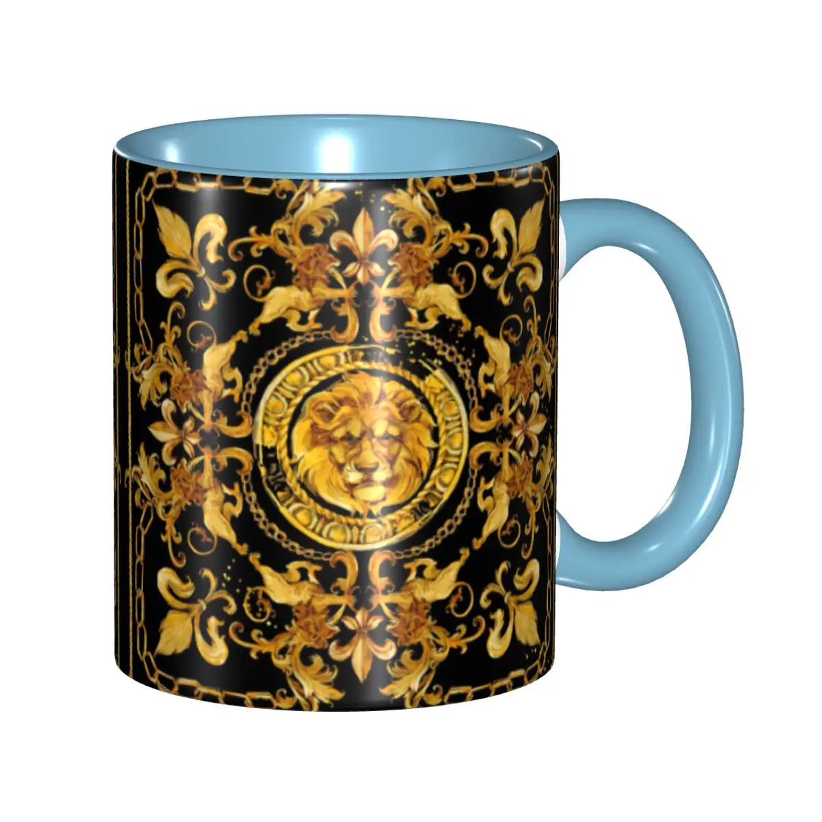 

Golden Lion And Damask Ornament Coffee Mug DIY Custom Baroque Ceramic Mug Creative Gift