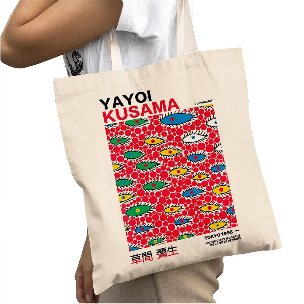 

Japanese Women Shopping Bags Yayoi Kusama Print Lady Shopper Bag Weird Wave Abstract Painting Casual Big Capacity Handbag