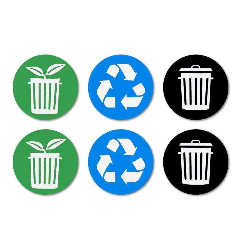 12pcs Diameter 10CM PVC Recycle Trash Bin Sticker Vinyl Stickers Decals For Label Bins, Containers, Garbage Cans home decor