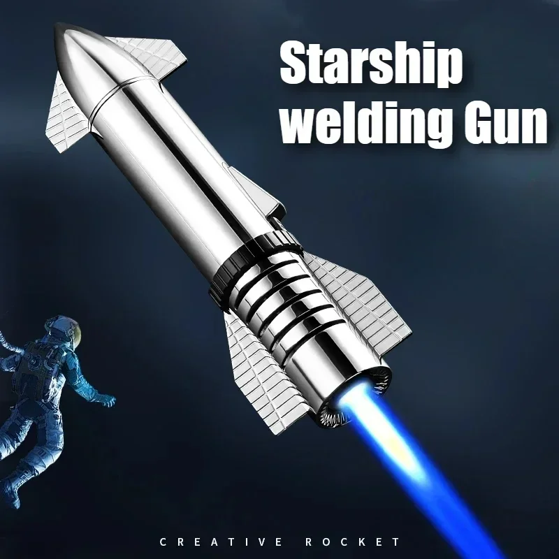 Rocket Style Metal Gas Lighter Starship Welding Gun Blue Jet Flame 100 Power Windproof Torch Lighters Kitchen Outdoor Barbecue