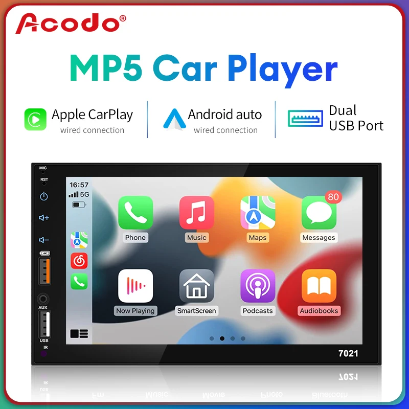 Acodo Dual USB 7Inch Carplay Android Auto Capacitive Screen Full Touch HD Car MP5 Player USB Bluetooth TF Card Touch Screen