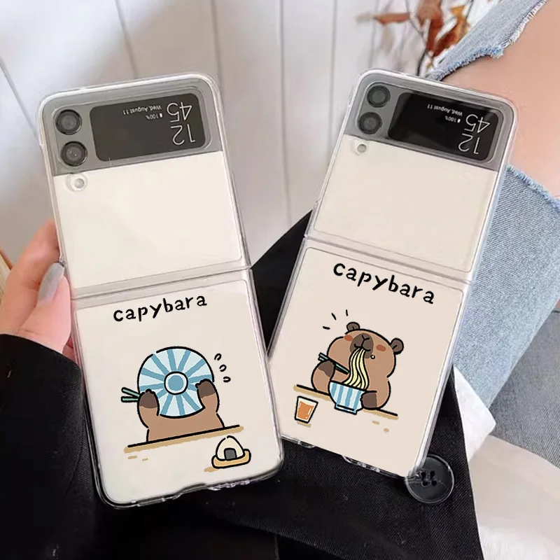 

Funny Capybara Phone Cases for Samsung Galaxy Z Flip 5 ZFlip 6 Shockproof Transparent Cover for Samsung ZFlip 4 3 7 Hard Shell