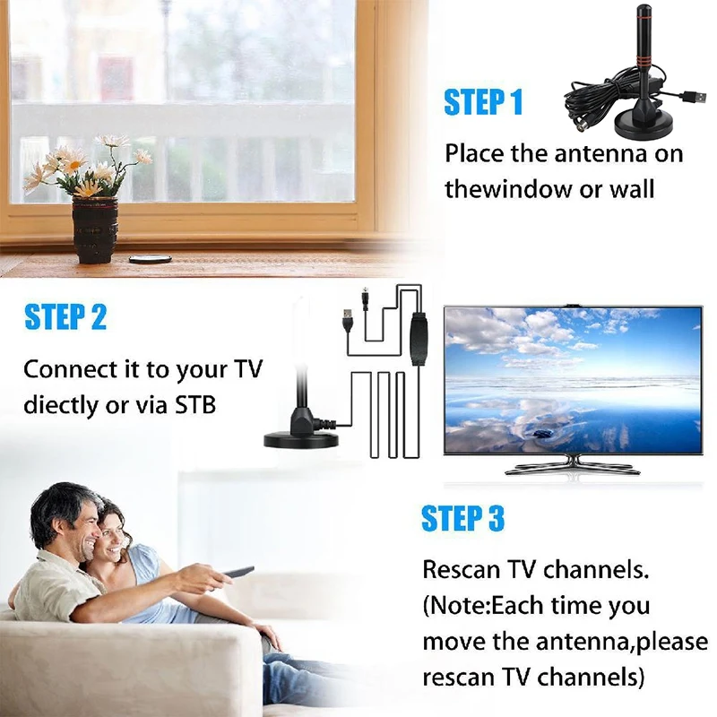 Indoor Digital HDTV TV Antenna Aerial Amplified 200 Mile Range VHF UHF Freeview R15