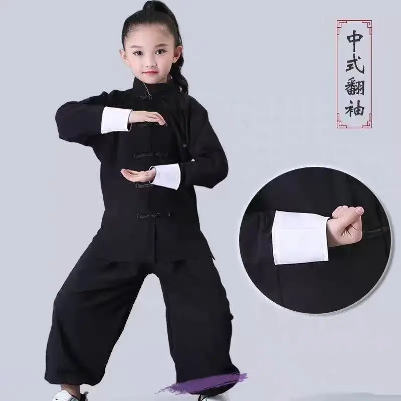 고대 어린이 쿵푸 세트, 중국 전통 우슈 의류, 빈티지 어린이 소년 소녀 태극권 유니폼 상의 바지 세트, 무대
