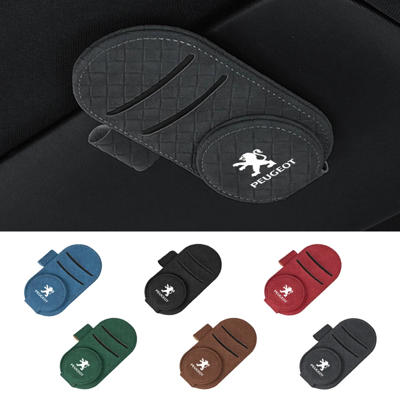 New Car Checked Oval Glasses Clip Travel Sunglasses Holder Sticker For Peugeot 407 508 2008 5008 307 308 3008 206 207 208 107