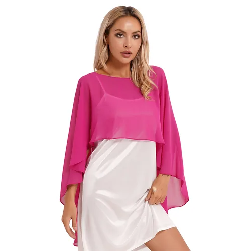Imagen 2 del producto Jersey liso de gasa para mujer, capas, chal con dobladillo alto y bajo, Ponchos finos y suaves para boda, vestido de fiesta de noche para dama de honor nupcial
