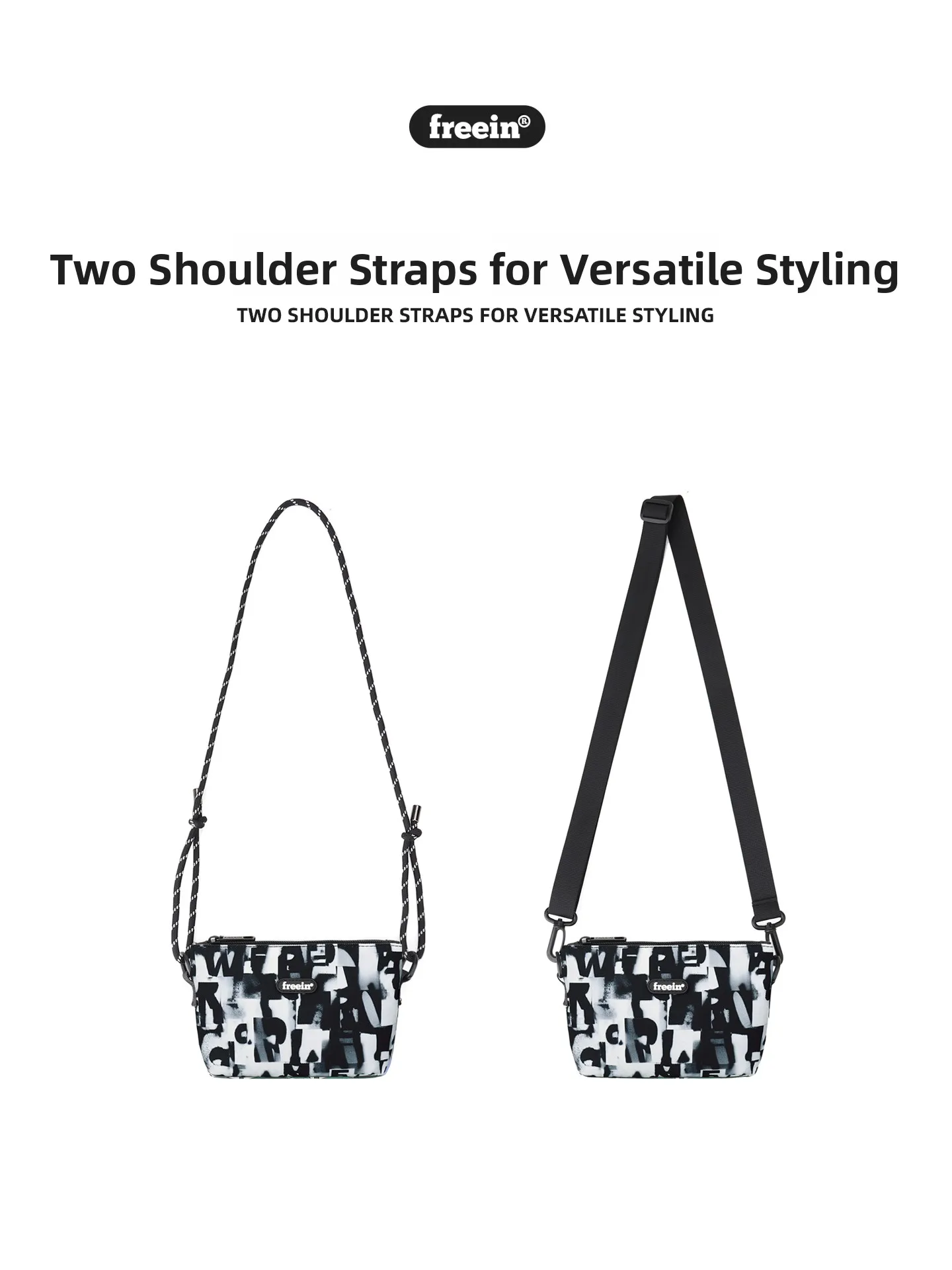 Freein Graffiti Outdoor Mobile Phone Crossbody Bag Unisex Lightweight Black White Doodle Shoulder Bag Street Style Cool Trend