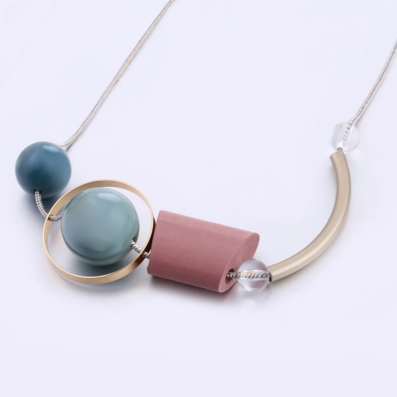 Multi Color Acrylic Beads Statement Necklaces Pendants Geometric Wood Beaded Clavicle Necklace for Women Classic Collar Jewelry