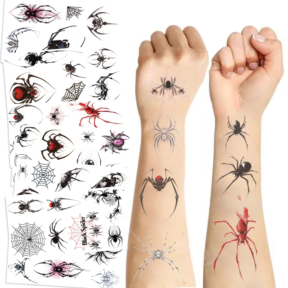

10Pcs Spider Temporary Tattoo Waterproof Halloween Party Body Art Sticker Disposable Scary Make Up Tatouage Temporaire Sticker