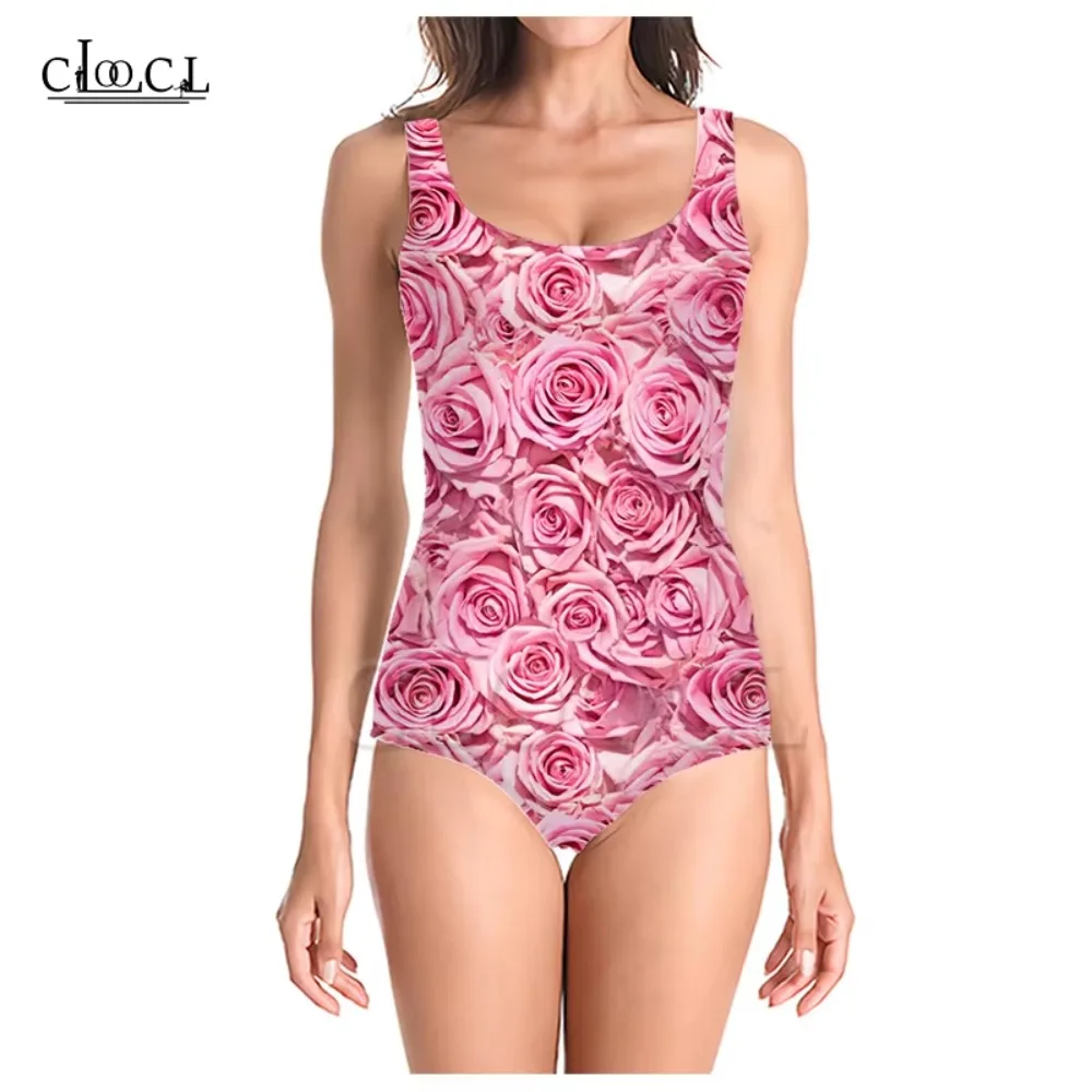 CLOOCL Fashion Colorful Rose Flower 3D Print Girls One-piece Swimming Bathing Suit Beachwear Sleeveless Sexy Swimsuit