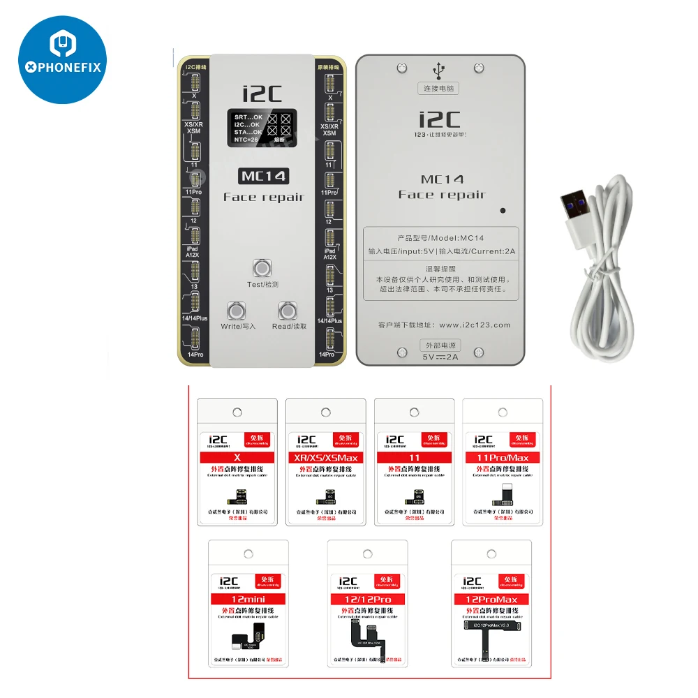 i2c MC14 No Soldering Dot Matrix Flex Cable Programmer for IPhone X/11/12/13/14 Pro Max Face ID Dot Projector Data Read Write