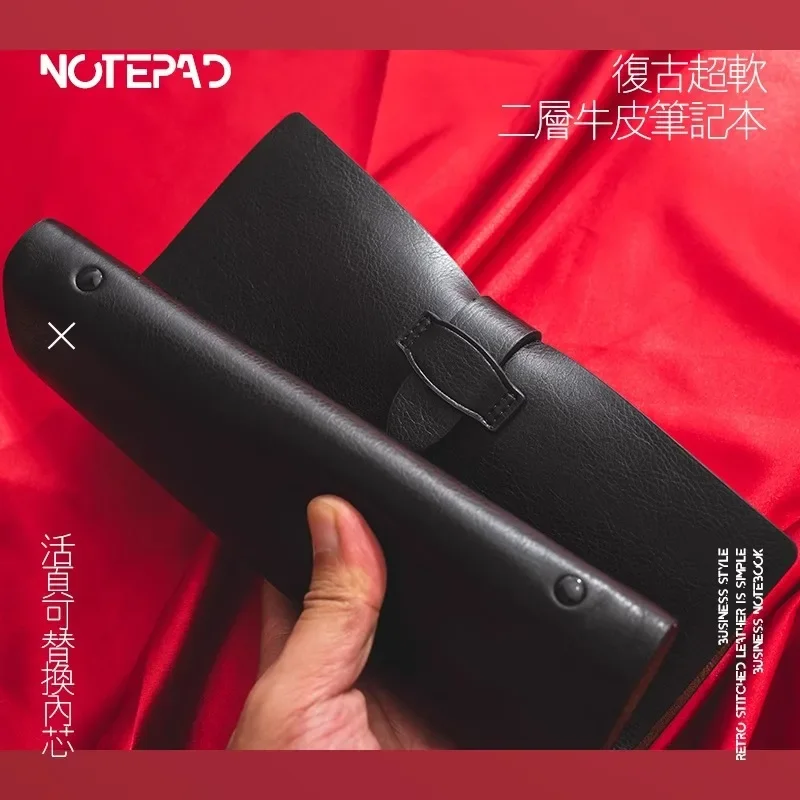 Soft leather retro loose-leaf notebook gift box set custom cowhide buckle two-layer notepad removable binder diary  school