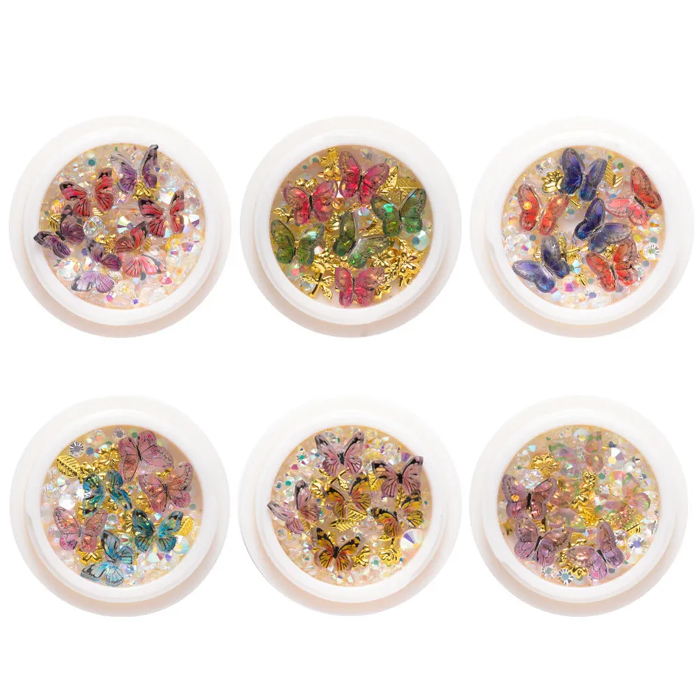 

6 Boxes Assorted Nail Art Rhinestones Manicure Charms Beautiful Elegant Nail Decorations DIY Beauty Accessories Set