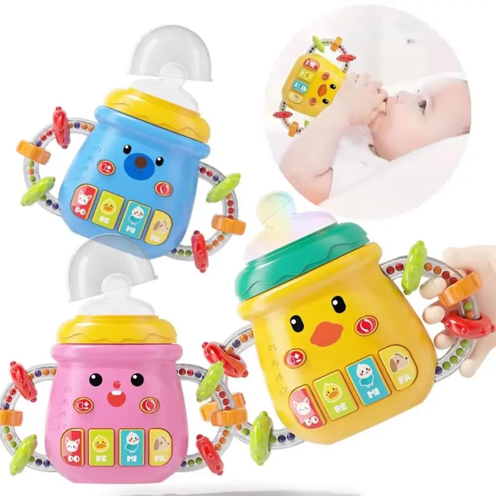 Newborn Baby Bottle Toy Soft Teether Rattles Musical Feeding Bottle Toy Educational Soothing Vocal Music Mobile Toddler Toys