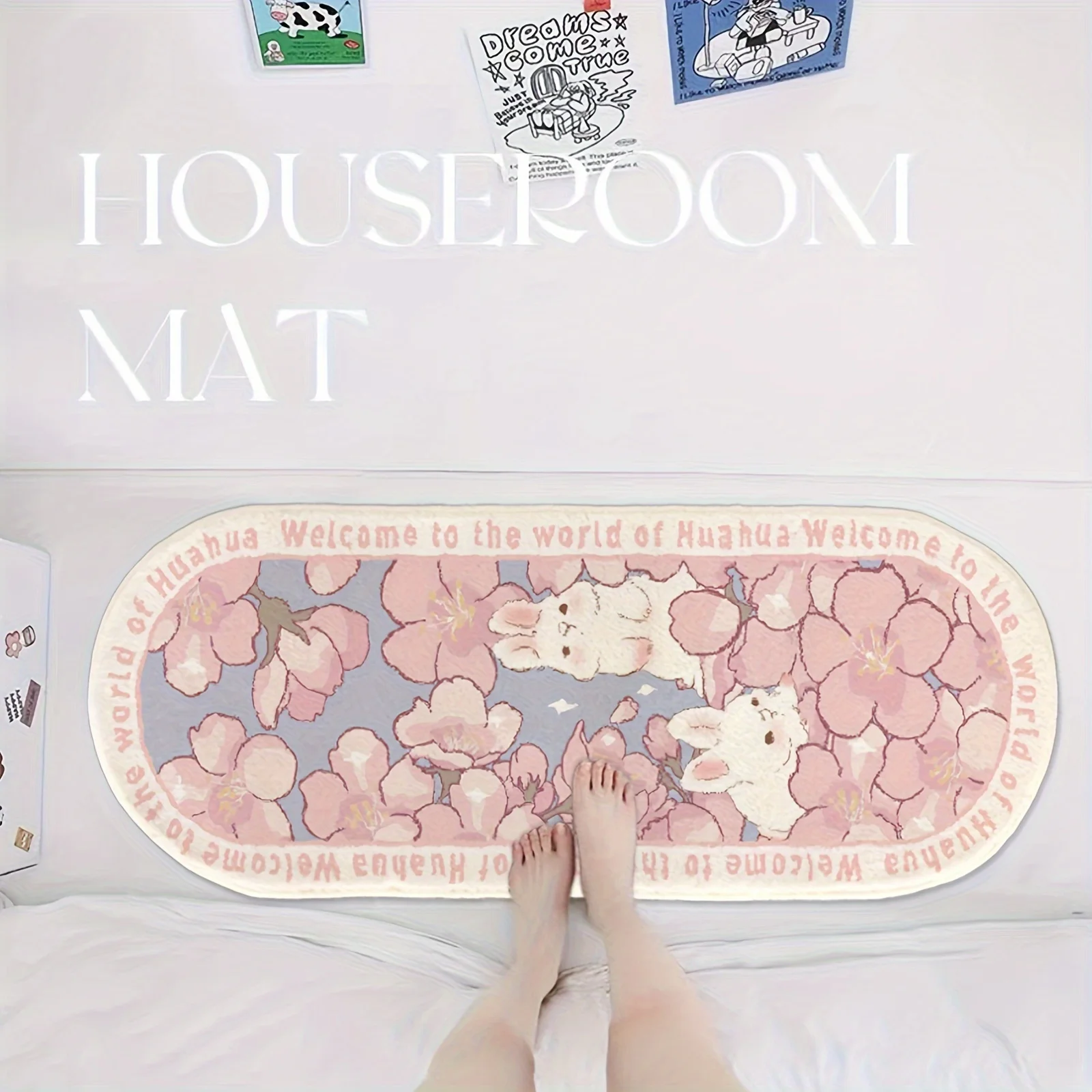 VIKAMA Beautiful Garden Cute Rabbit Carpet Bedroom Bedside Blanket Soft Floor Mat Rug Live Room Doormat Welcome Mat Home Decorat
