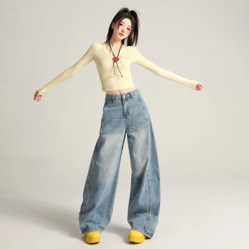 

Fashionable Comfortable High Waist Loose Wide Leg Knife Jeans Thin Style Slimming Versatile Scythe Pants Dongda Gate