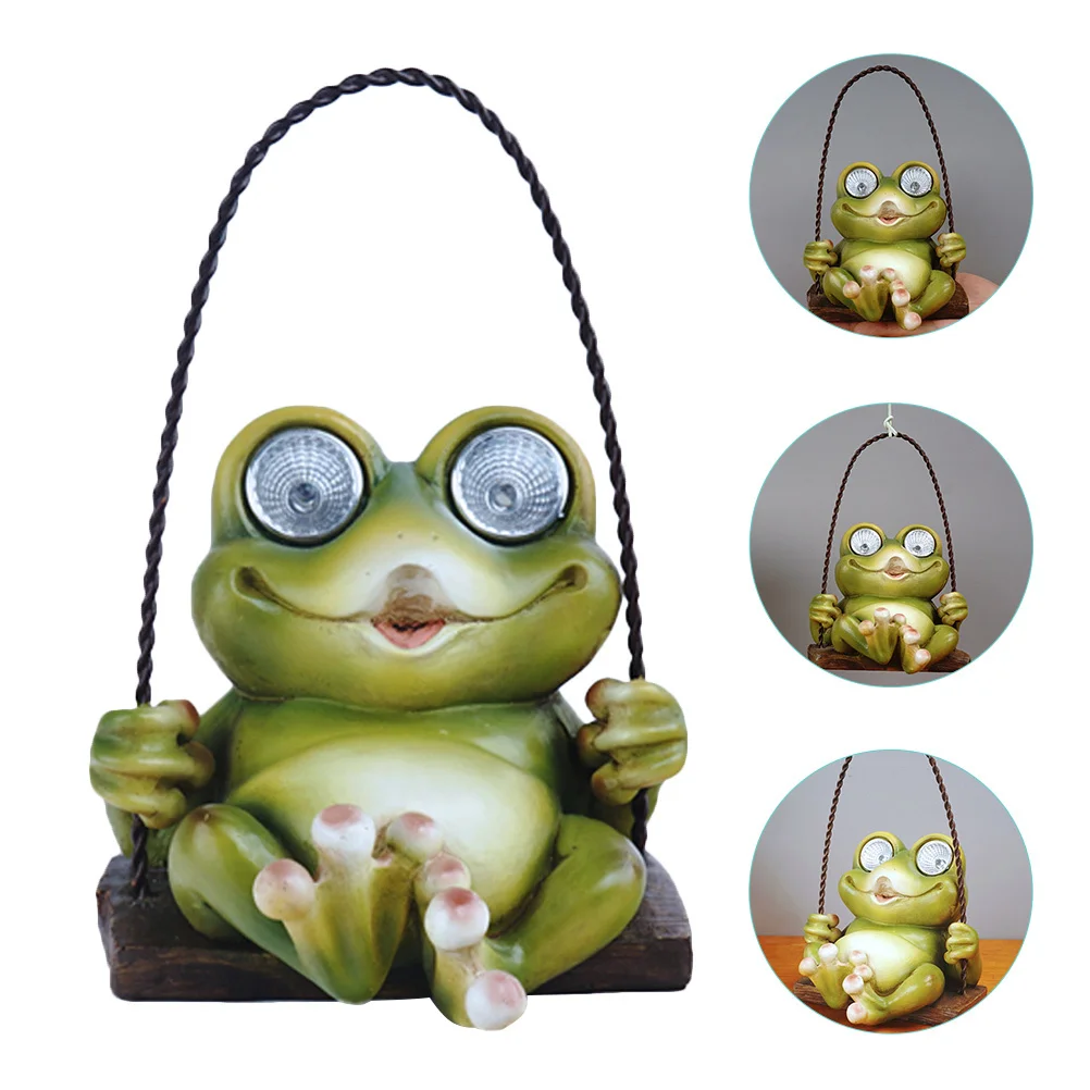 

Swing Frog Lamp Solar Powered Lights Garden Hanging Cute Resin Outdoor Decorative Yard for