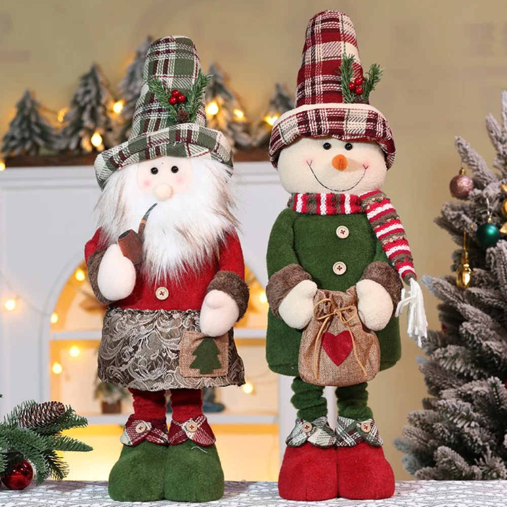 Scalable Long Leg Christmas Telescopic Doll Standing Posture Soft Material Christmas Dwarf Ornaments with Pine Cone