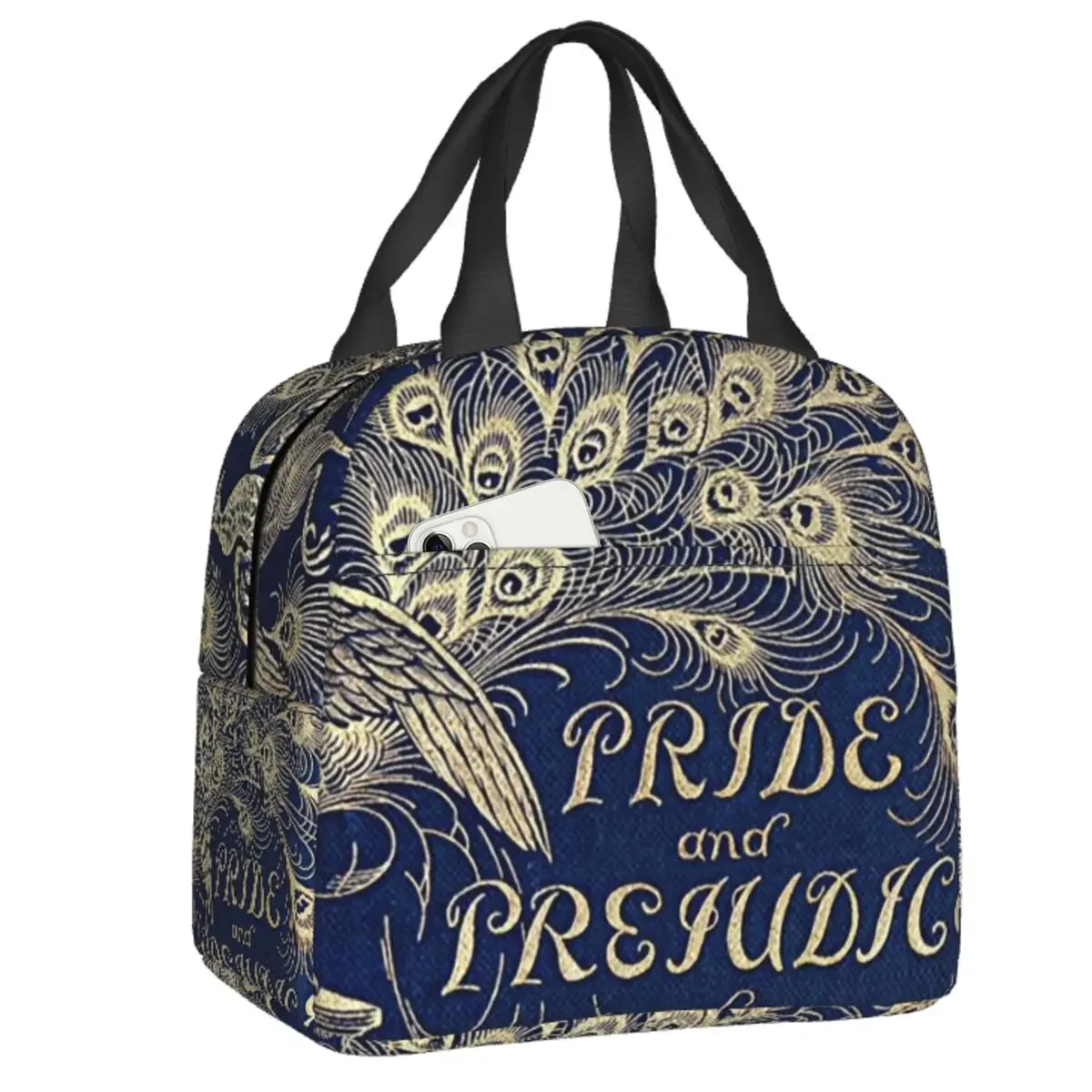 Pride And Prejudice Peacock Feather Portable Lunch Box Women Waterproof Jane Austen Thermal Cooler Food Insulated Lunch Bag