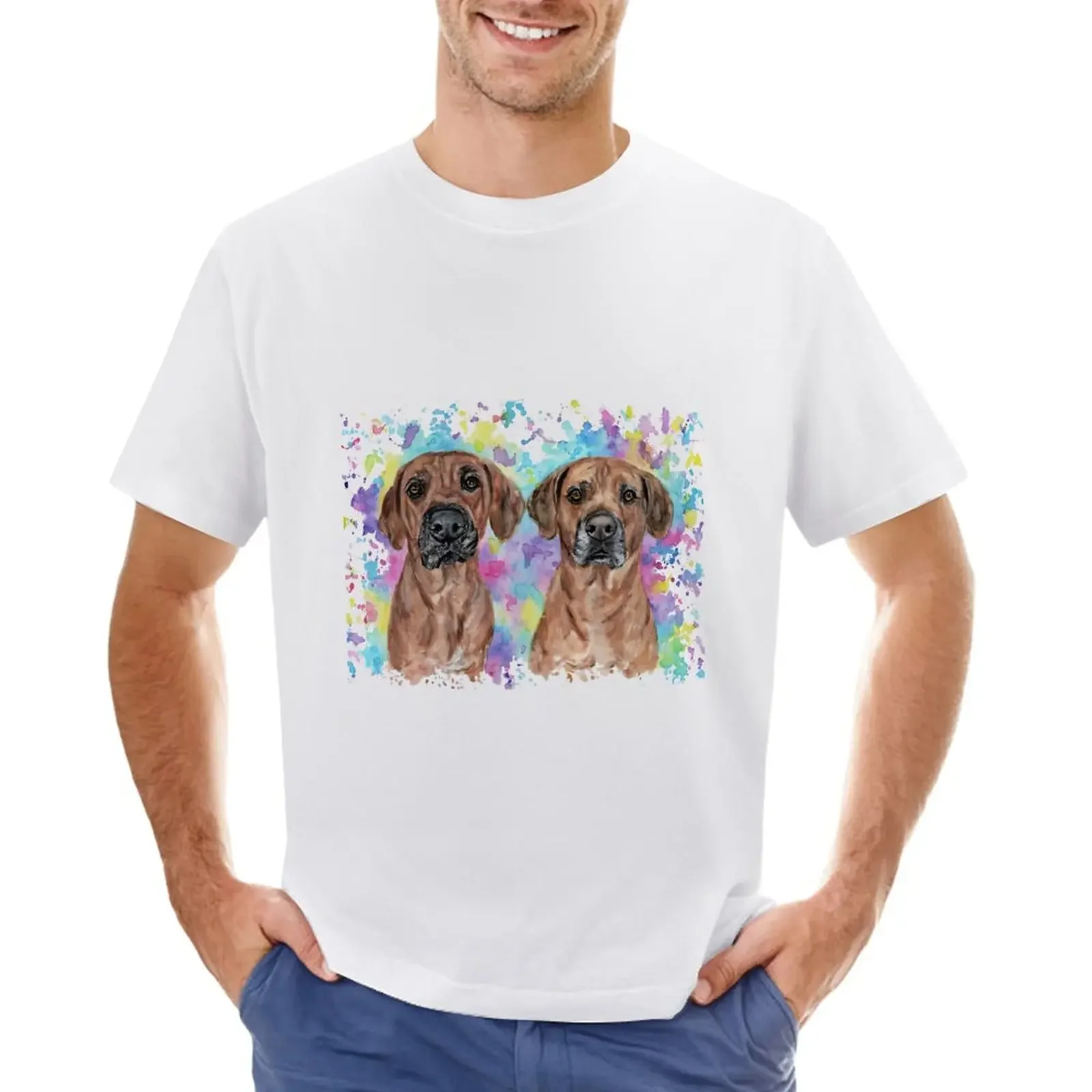 Rhodesian Ridgebacks in Watercolour T-Shirt tees summer tops men workout shirt