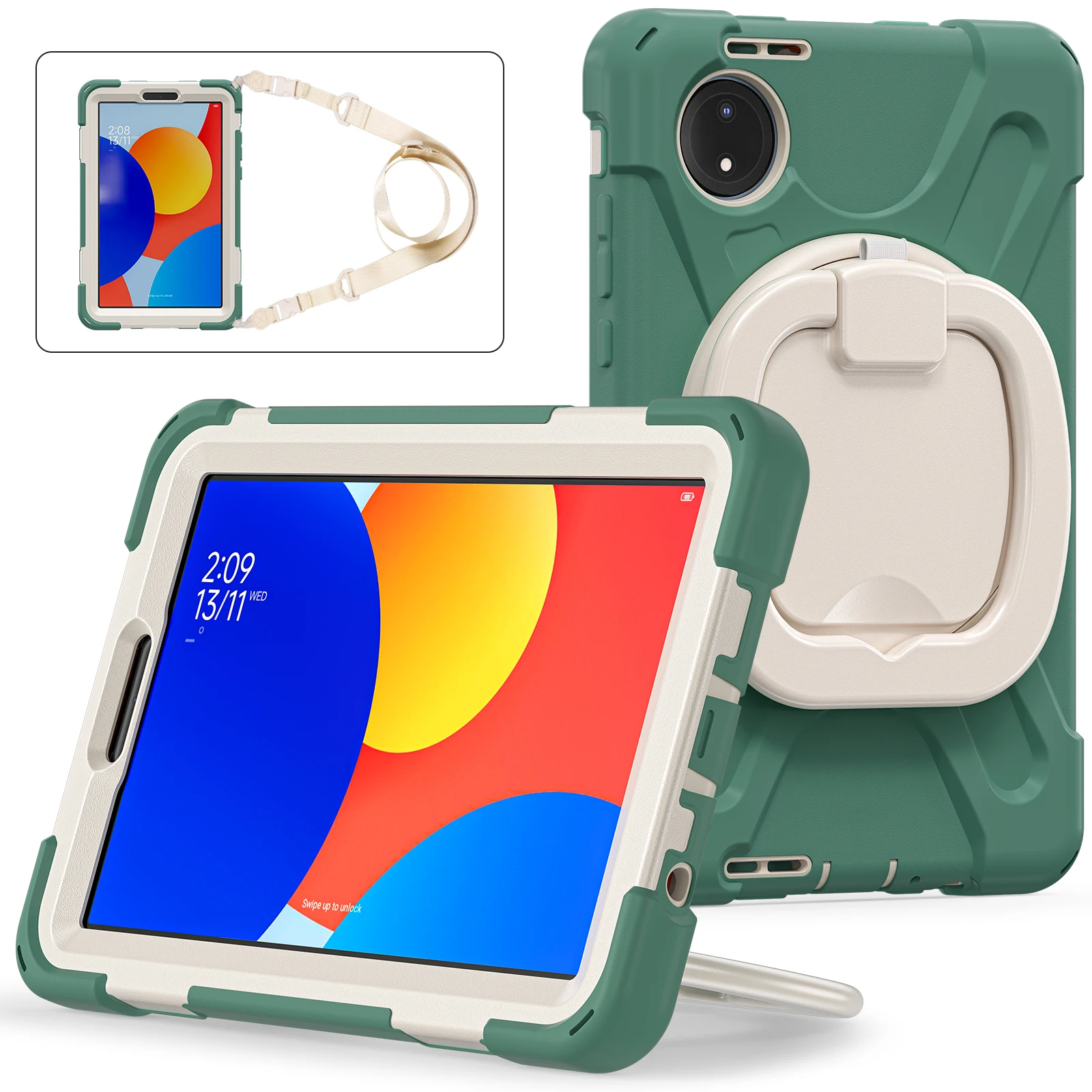 

Rotating Stand Case For Xiaomi Redmi Pad SE 8.7 4G 2024 WiFi 8.7" Model 220233L2G Armor Kids Cover With Handle Grip Neck Strap