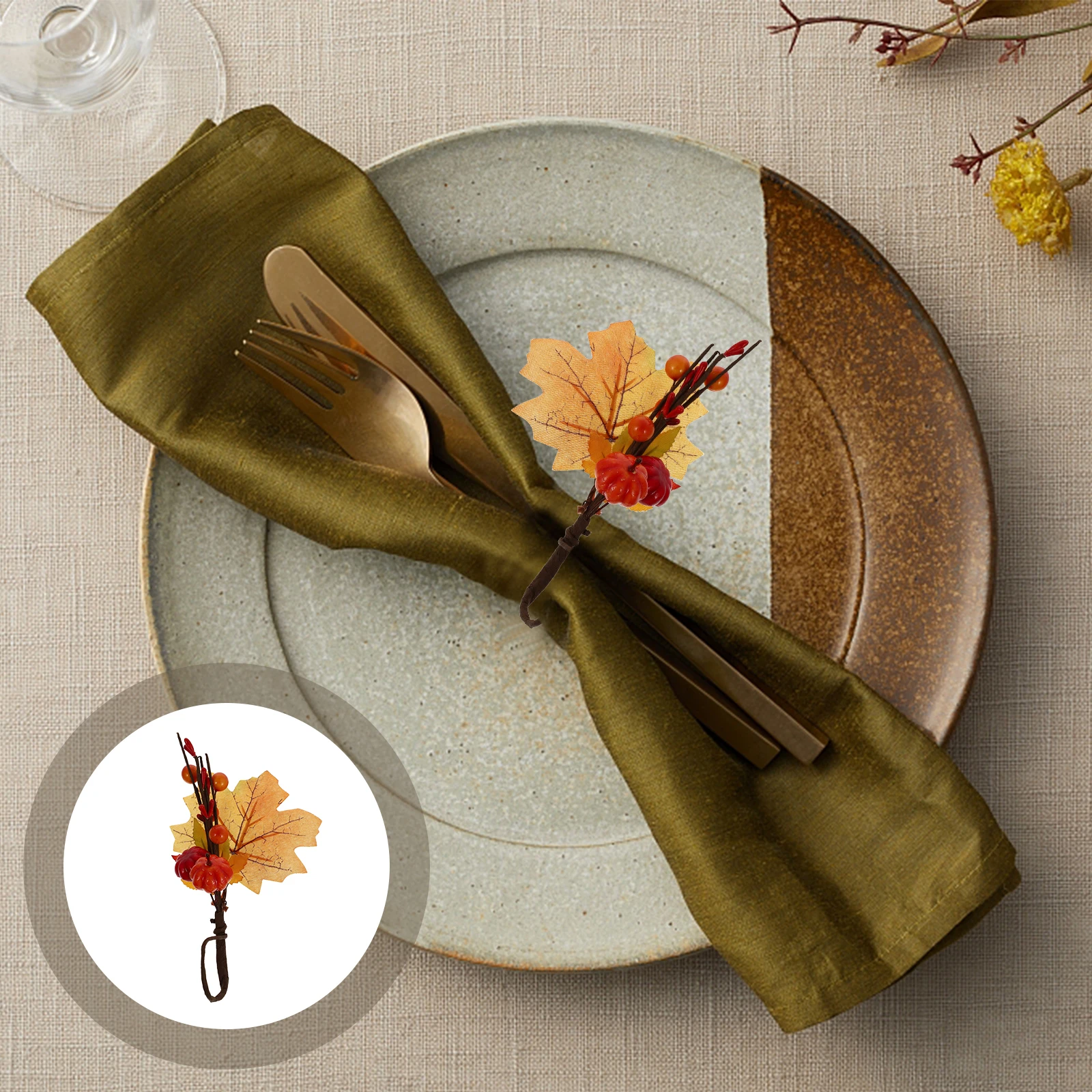 

4 Pcs Napkin Ring Fall Decor Maple Leaf Buckle Pumpkin Cloth Shaped Rings Holder