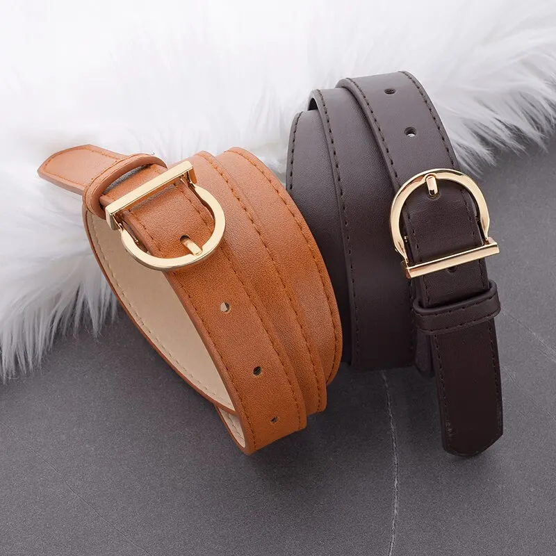 Women\'s Belt Fashion Pin Buckle Thin Belt Genuine Luxury Soft Belt Women with Cargo Pants Jeans Windproof Belt PU Leather Belt