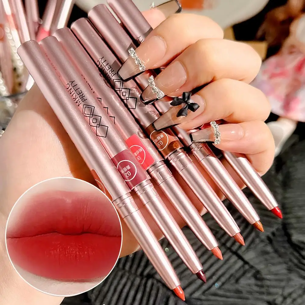 6 สีหมุน Lip Liner ลิปสติกปากกากันน้ํา Matte เครื่องสําอางหญิงแต่งหน้า Liner ยาวนาน Lip Contouring Lip ปากกา v8X1