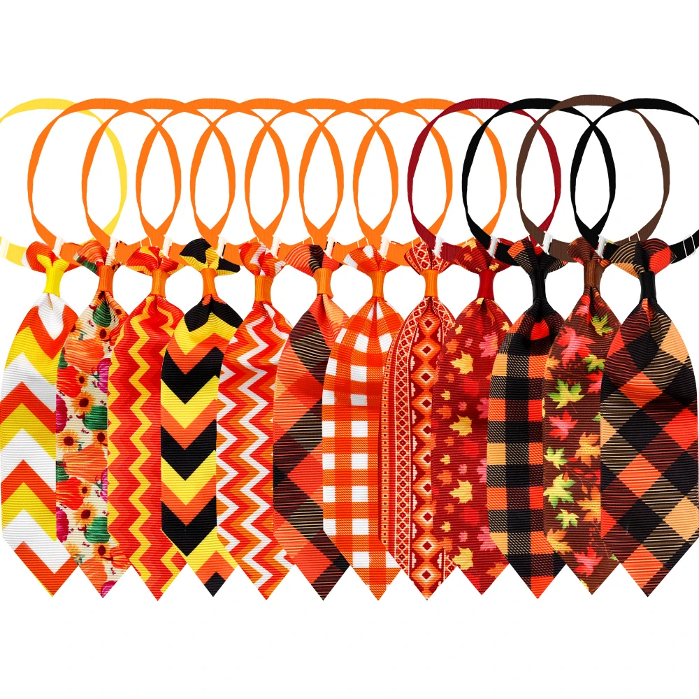 10PCS Fall Pet Dog Bow Tie Grooming Thanksgiving Dog Neckties With Pumpkin Adjustable Dog Collar Small Dog Autumn Pet Supplies