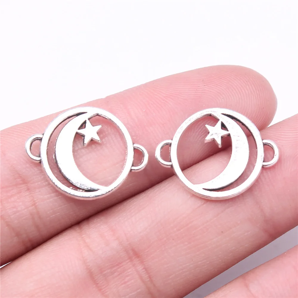 20pcs Star And Moon Charms For Jewelry Making Antique Bronze Silver Color Pendants Making DIY Handmade Tibetan Finding Jewelry