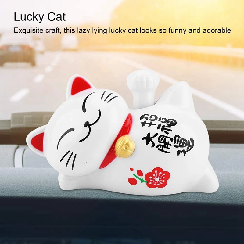 Car Decoration Lucky Cat Solar Lucky Cat Symbol Of Wealth Cute Lucky Accessories Home Office Decoration 11X7cm