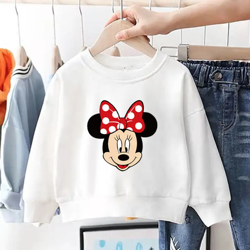 Spring/autumn Baby Girl Minnie Sweatshirt Loose Long Sleeve Tops Fashion Cartoon Disney Children Hoodies Crewneck Pullovers