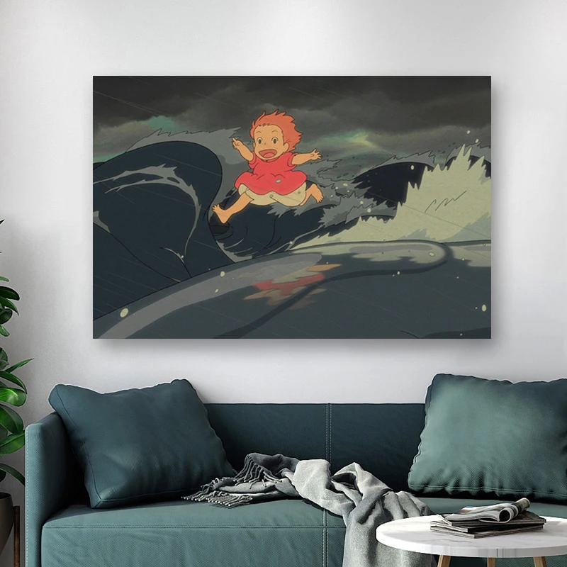 Ponyo on The Cliff By Hayao Miyazaki Poster and Pictures Canvas Painting Poster Decor Print for Living Room Home Wall Art Decor