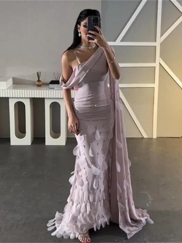 Gorgeous Feathers Prom Dresses Chic One-Shoulder Crystal Mermaid Gowns Floor Length Formal Evening Party Dresses for Women