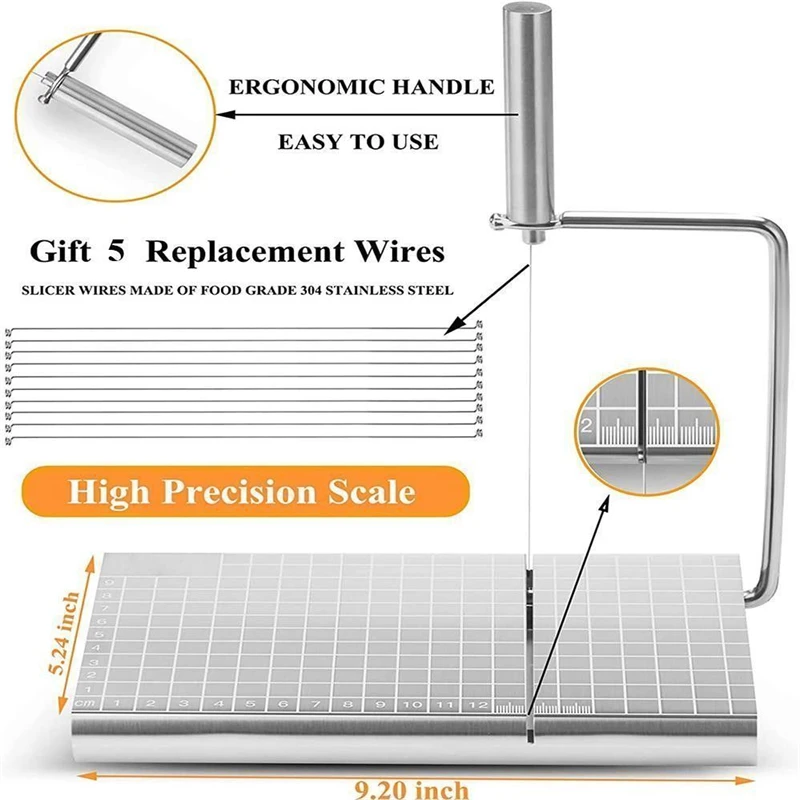 Stainless Steel Cheese Slicer Cutter Accurate Size Scale With Grid Scale Lines Multipurpose Food Cutter with Blade Cheese Cutter