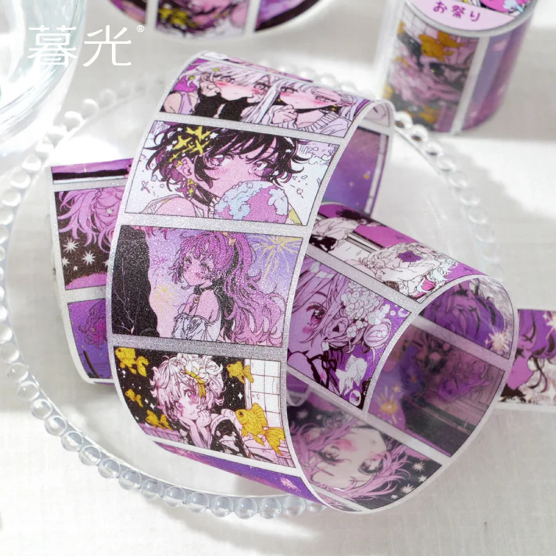 

Cute Manga Girl PET Flash Sand Die Cutting Tape Girl Weekly Series Handmade Account DIY Decorative Tape